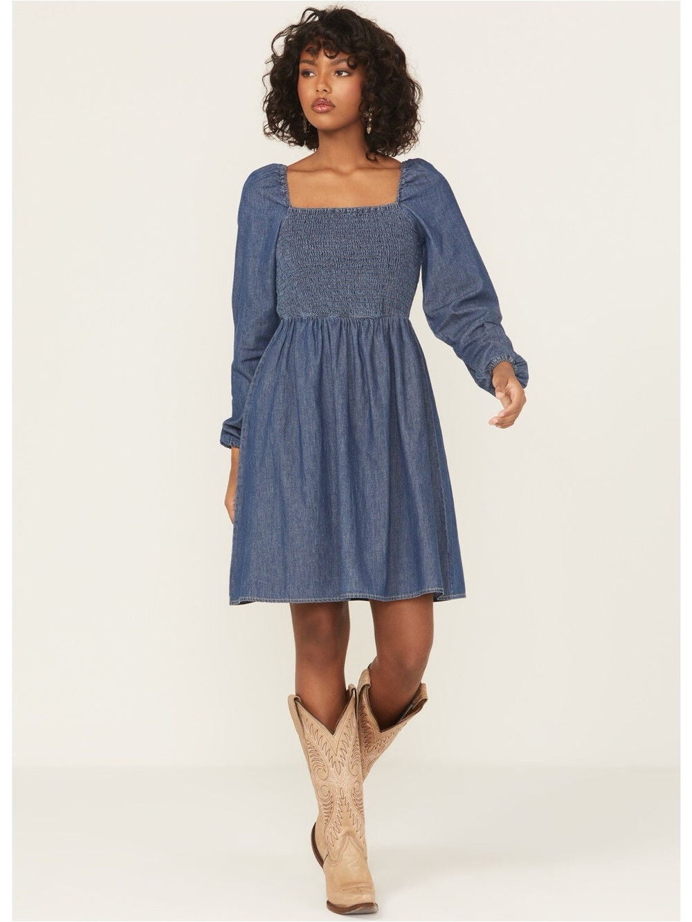 Wrangler Retro Smocked Square-Neck Midi Dress